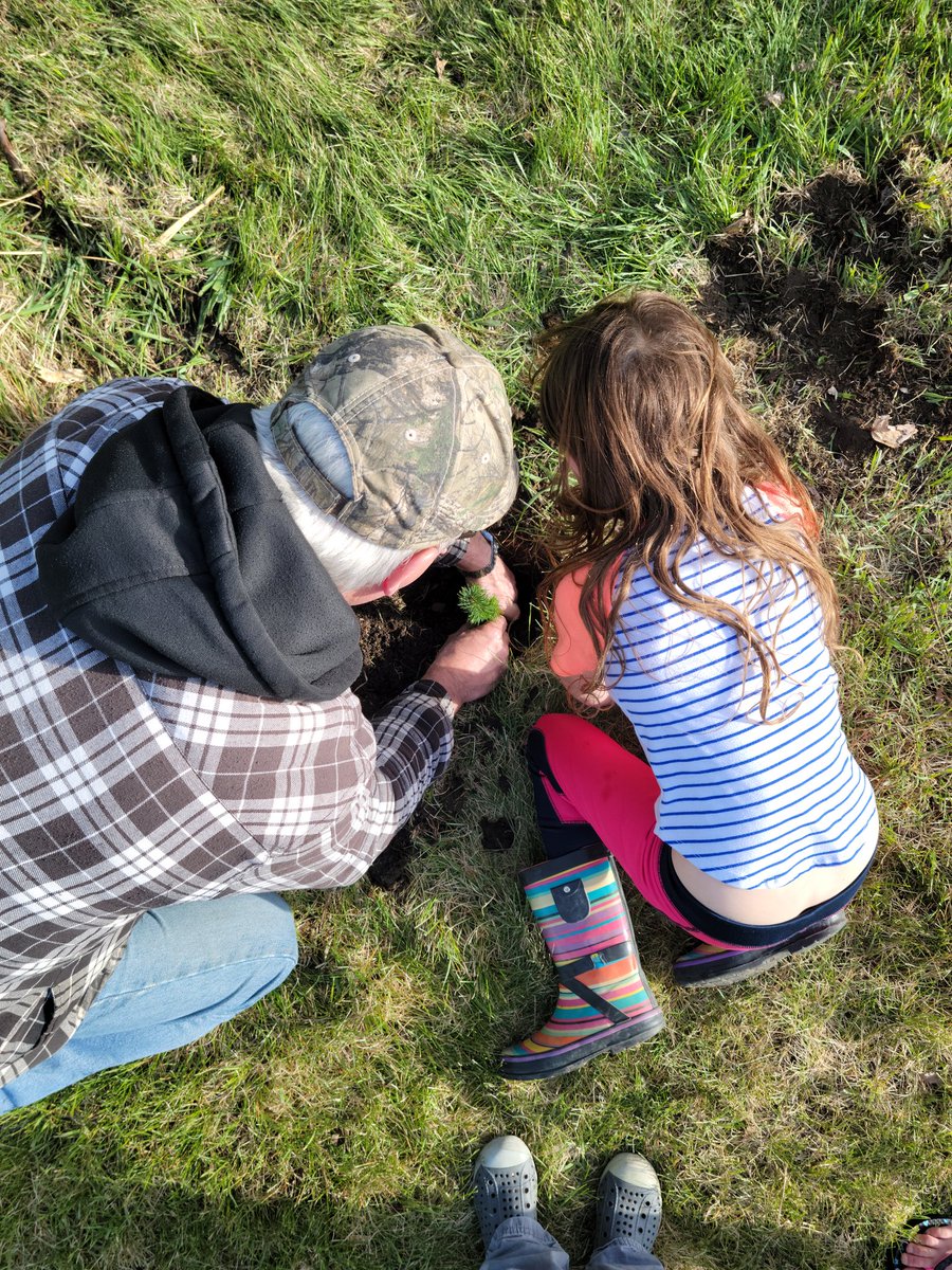 Thanks <a href="/papaB_rent/">Brent Smith</a> for helping Katie plant her tree that <a href="/KitscotyElem/">Kitscoty Elementary School</a> gave her today! The farm is the perfect place. 🌲