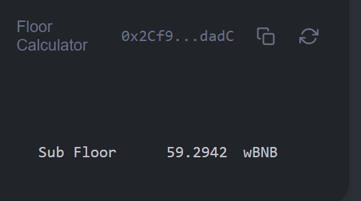 ProfessorPonzo's tweet photo. Here we see the change from adding 10(9.8) BNB to liquidity with coins that were not in the circulating supply before.
Value in Vault: - 9.8 BNB
Value in liquidity: + 19.8 BNB
Floor change:
50.5 --> 59.3 = +8.8 BNB
Result
Cost to add 20 BNB to liquidity = 1.2 BNB, good deal https://t.co/zAkbDCD2JG