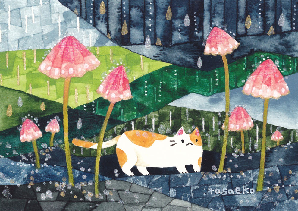 「絵の中の雨とネコたち 」|itosaekoのイラスト