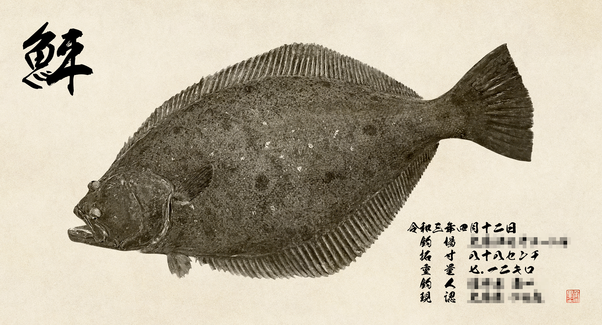 デジタル魚拓 魚墨 本日のご紹介は 千葉県いすみ市大原港のつる丸さまからご依頼いただいた ヒラメ さすがの激熱な釣果ですね リアル魚拓はつる丸さまに展示していただくということでロゴを入れさせていただきました ゞ つる丸さまhp T Co