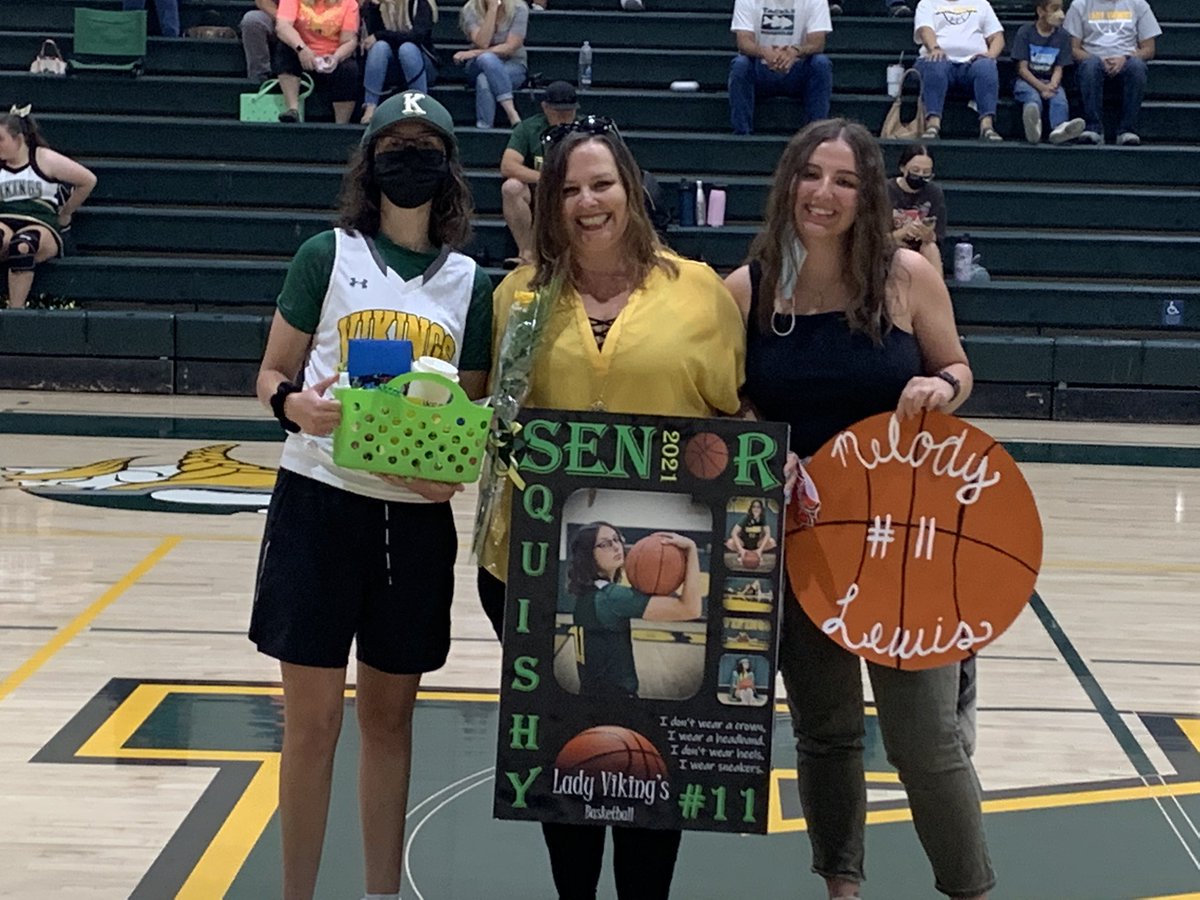 KingsburgGBB's tweet photo. Senior night 2021. Thank you to our seniors Maddie Perkins, Avneet Purewal, and Melody Lewis. You continually modeled hard work and a fighting spirit. You’ll be missed. #hardworkworkhard https://t.co/JkxLHN41w5
