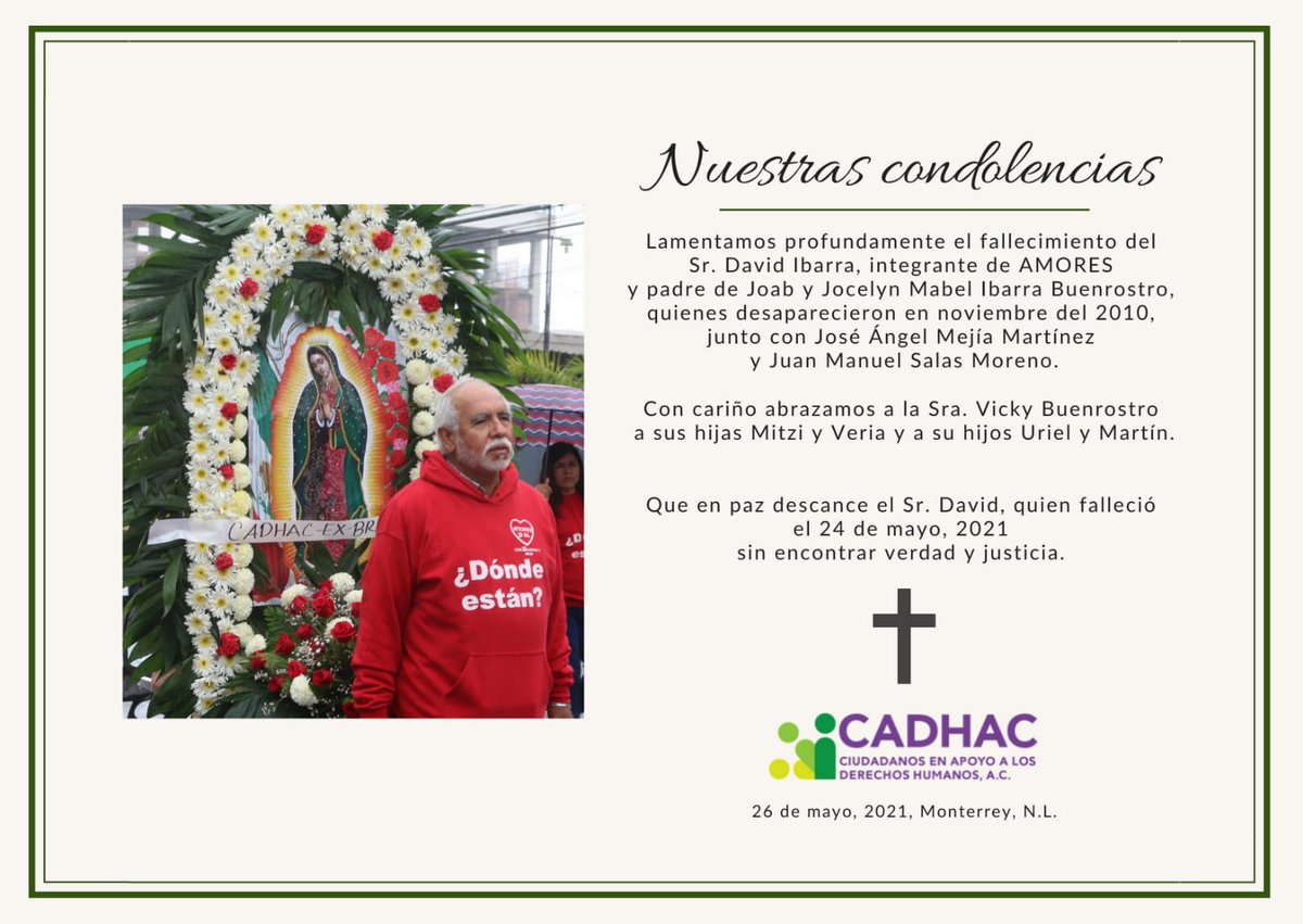 Reiteramos nuestro apoyo inquebrantable a la Sra. Vicky Buenrostro, a sus hijas Veria y Mitzy y sus hijos Martín y Uriel. 

Les abrazamos fuertemente ¡no están solas! 🙏🏻✨