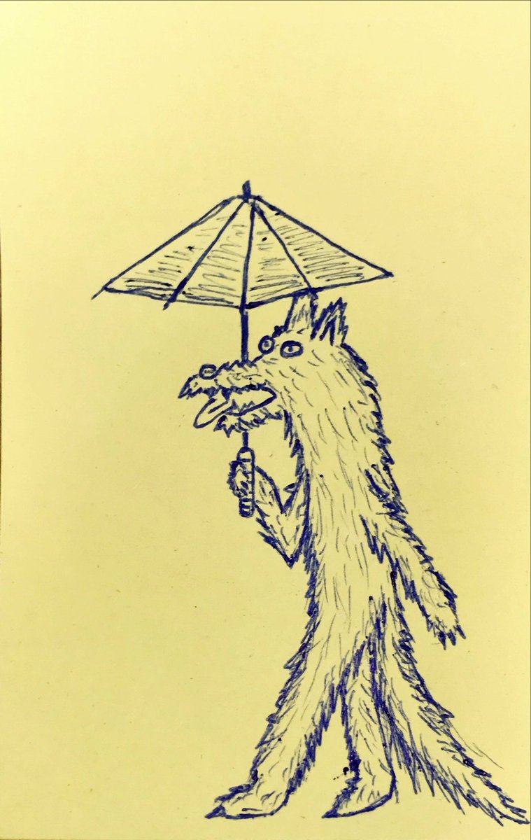 monstantino_cc's tweet photo. Due to their dense fur, wolfs get rather hot in summer. Lately a trend of carrying parasols has been observed lately. @parasolgroup 

#狼 #art #sketch #drawing #officeart #doodles #お絵描き好きさんと繋がりたい  #アート #落書き https://t.co/kfVHg9OKAv