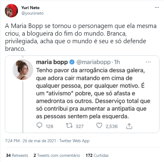 RJRodrigoAmorim's tweet photo. É sempre prazeiroso quando os esquerdistas ficam se cancelando entre eles, patrulhando e perturbando o juízo uns dos outros! Essa menina #MariaBopp faria melhor em mudar para Maria #Bope - mas acabou tomando uma lacrada de outro canhoto! https://t.co/1HkK1NtBQQ