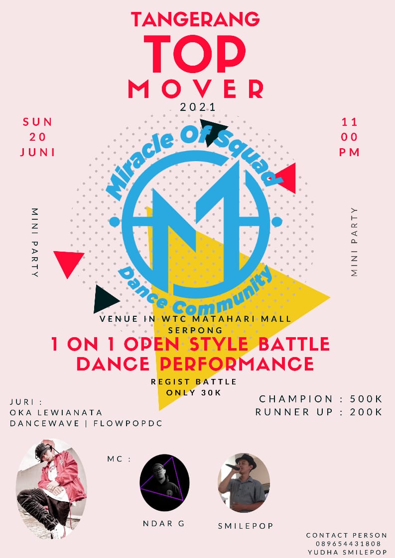 MIRACLEOFSQUAD's tweet photo. Come and Join MIRACLE OF SQUAD Mini Party
"TANGERANG TOP MOVER 2021" 

Date : SUNDAY, 20 June 2021
Time : 11.00 am ~ till drop
Venue : WTC MATAHARI MALL SERPONG

More info : https://t.co/RzHKQoz4US

#Dance #Tangerang
#MiracleofSquad #miracleofsquad
#MiniParty

- 💜💙🌸 https://t.co/VXjO4wMBA3