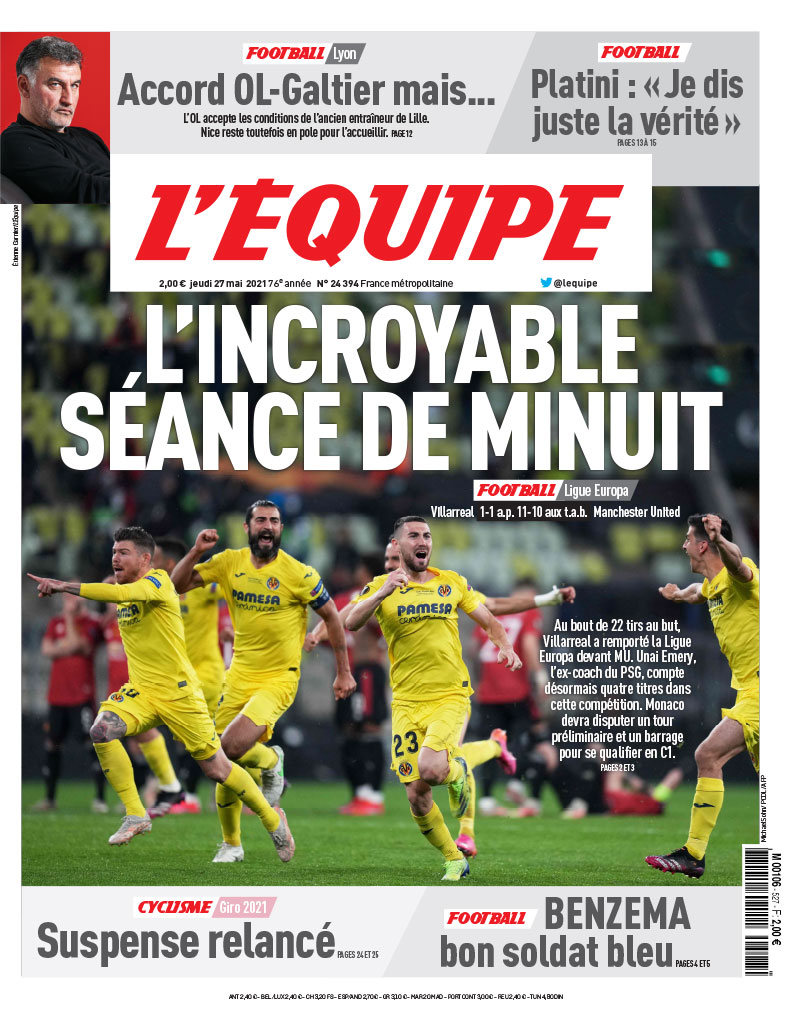 lequipe's tweet photo. La une du journal L'Equipe de ce jeudi 27 mai : https://t.co/r2AZvM3v1D https://t.co/KdUd51Nw9F