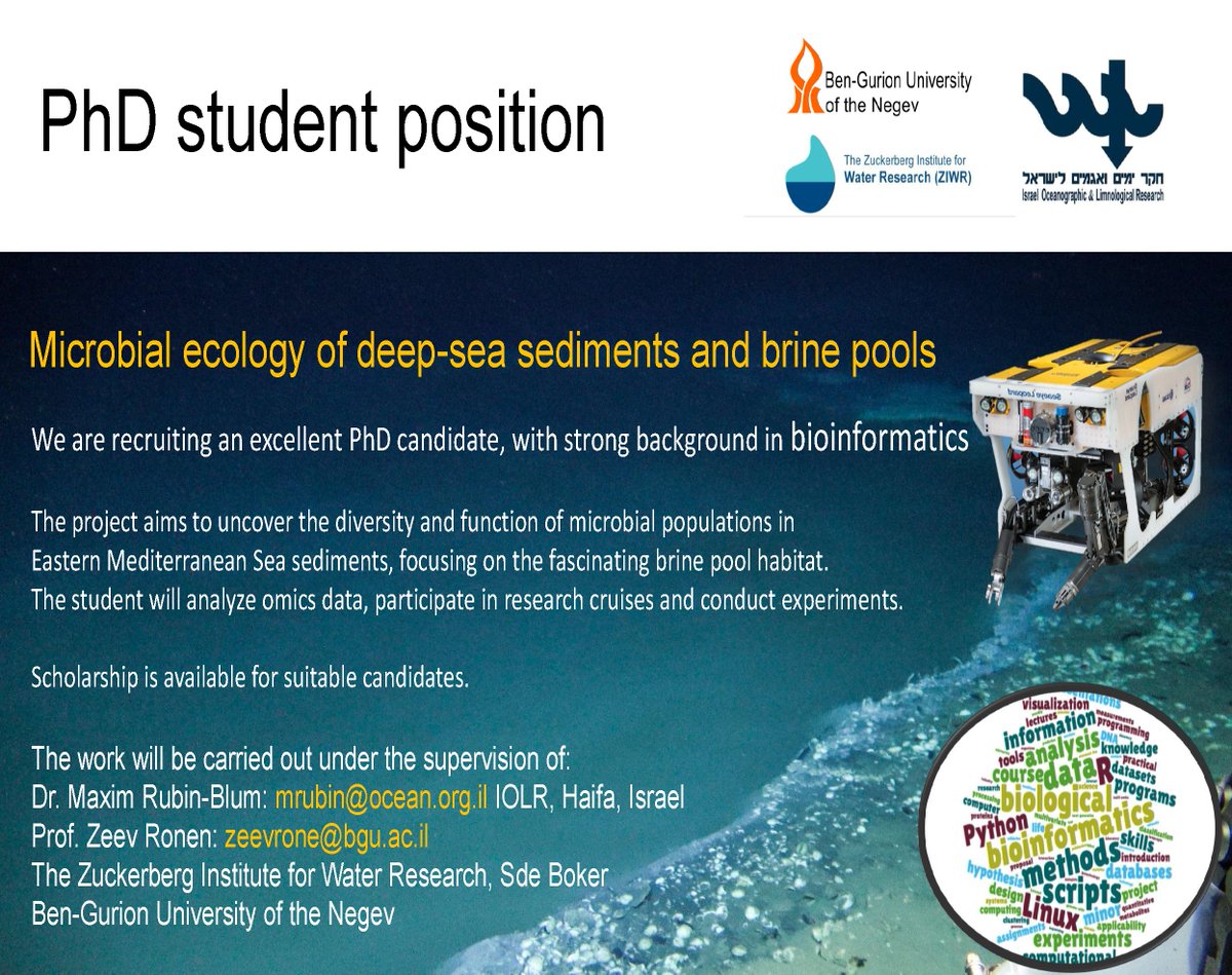 Please retweet this Ph.D. project opportunity.
<a href="/MaximRubinBlum/">Maxim Rubin-Blum</a> 
<a href="/bengurionu/">Ben-Gurion University of the Negev</a> 
ocean.org.il/MainPageEng.asp