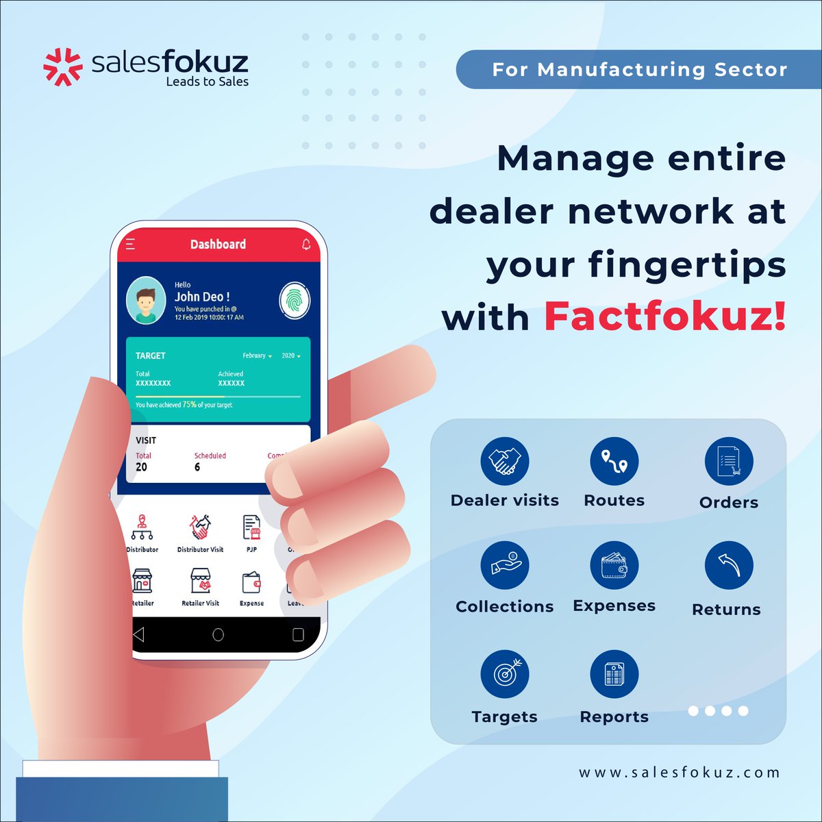 salesfokuz's tweet photo. Manage multiple dealers at your fingertips and efficiently deliver orders on time with Factfokuz.
To know more: https://t.co/zNaSd5PpMt
#FactFokuz #SalesApp #SalesCRM #SalesManagement #MobileCRM #CRM #Sales #salesman #salesmanagement #marketing #SalesApp #SalesTrackingSoftware https://t.co/RgLzblgwvV