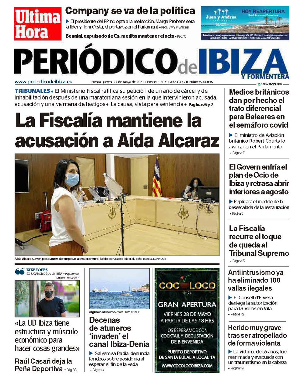 Más de 1.100 menorquines han rechazado al vacuna. En Ibiza las portadas del jueves destacan que las discotecas con terraza serán las primeras en abrir y que la Físcalía mantiene la acusación contra Aída Alcaraz.