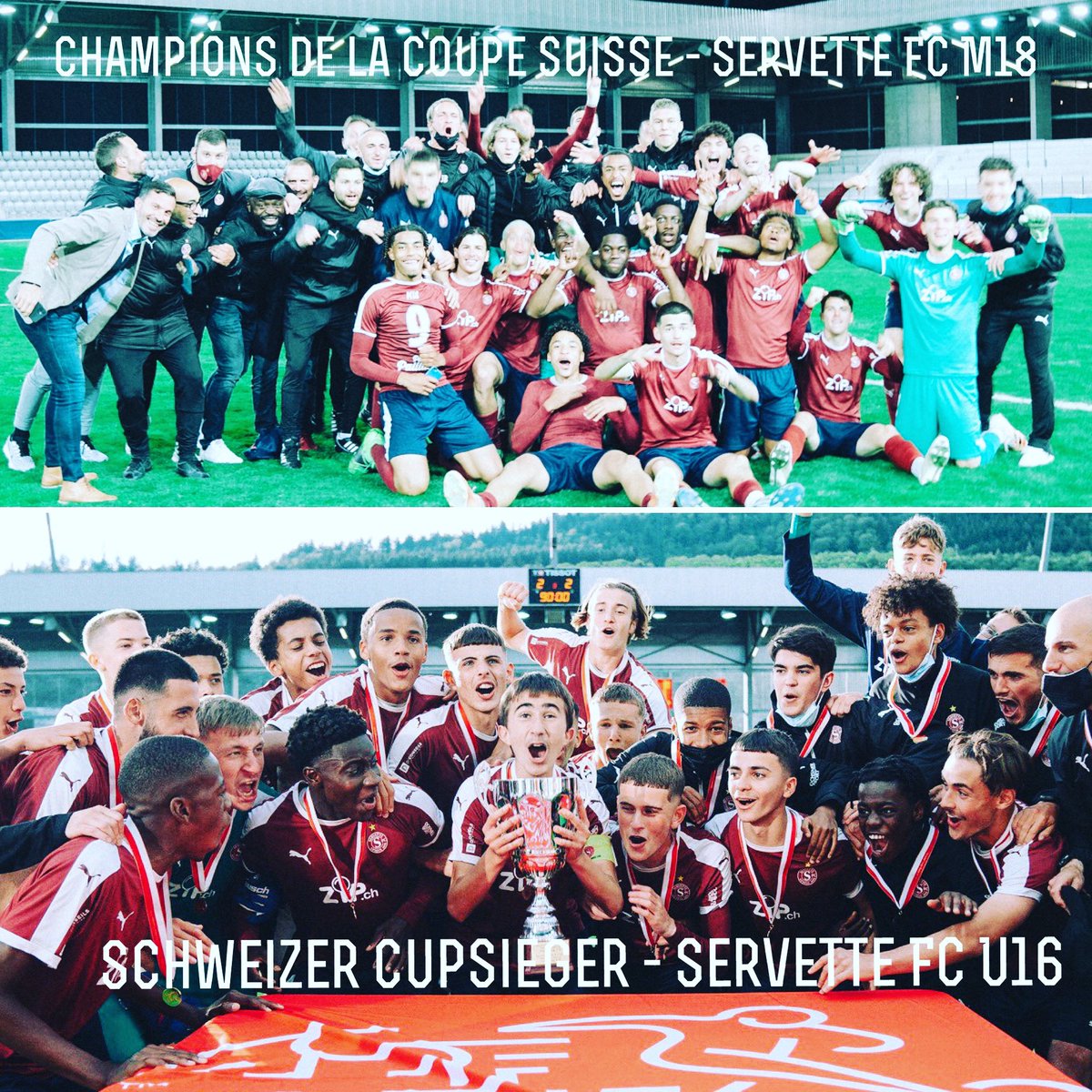 Francesco_Gab77's tweet photo. 𝗛𝗜𝗦𝗧𝗢𝗥𝗜𝗤𝗨𝗘 🏆🏆 
Herzlichen Glückwunsch an den Schweizer Cupsieger - @servettefootballclub , der sich auf den Stufen U16 und U18, als „Double-Sieger“ auszeichnen lassen konnte. #vainqueur #coupedesuisse #sfvasf #2021 #servettefc #M18 #M16 https://t.co/Ki6bOvq0og