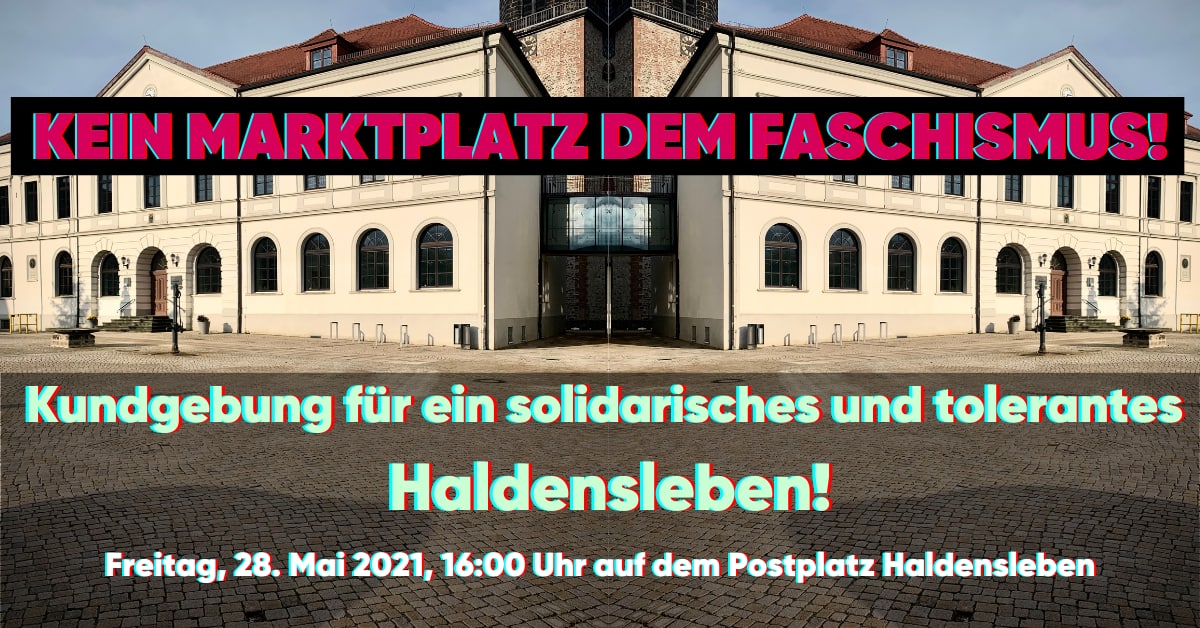 Am morgigen Freitag holt die AFD ihren Landesvorsitzenden aus Sachsen, Thüringen und Sachsen Anhalt nach Haldensleben auf den Markt. Eine Initiative gegen Rechts ruft ab 16:00 Uhr auf dem #Postplatz zur Gegendemo auf. Unter den Rednern ist u.a. Guido Henke.

#noafd #nonazis