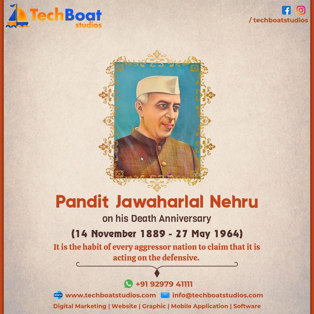 techboatstudios's tweet photo. Failure Comes only when we forget our ideals and objectives and principles.
Pd. JAWAHARLAL NEHRU
#jawaharlalnehru #techboatstudios #leadershipfirstquotes #inspiration #motivation https://t.co/ShOW1c3XLr