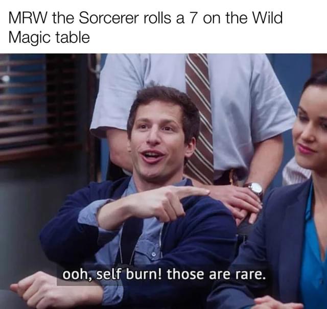RavenandRiddle's tweet image. Our DM just provided a bunch of potions for our warlock to steal... when we use them we have to roll on a wild magic table. It’s fine! It will be... fine? #dnd #dndmemes #wildmagic