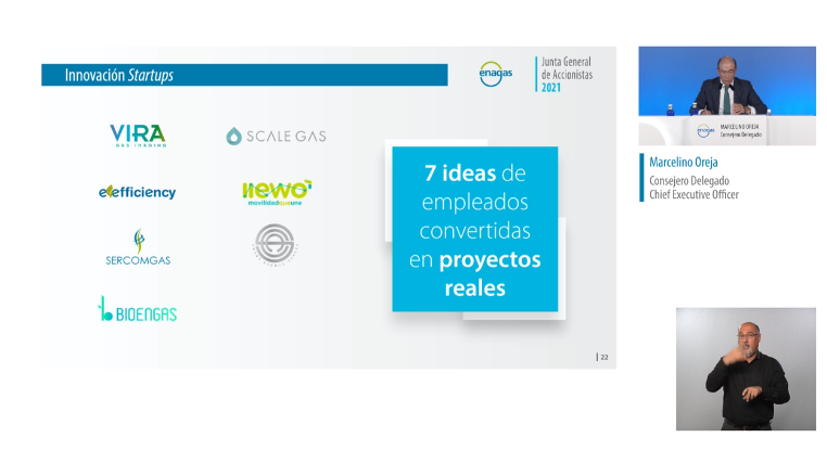 EnagasEmprende's tweet photo. "7 de esas empresas eran ideas o proyectos de empleados de Enagás. Las ayudamos a convertirse en startups y hoy son referentes en el sector, como #ScaleGas, especializada en infraestructuras de GNL a pequeña escala." @enagas CEO en #EnagasJGA2021. #EmprendimientoCorporativo. https://t.co/Ma5X30EzEl