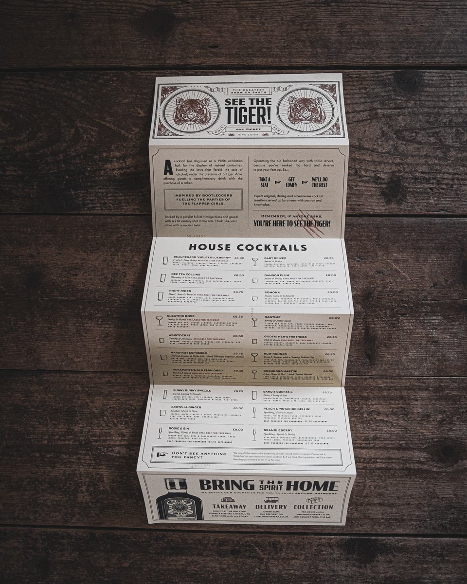 WS_Creative_Co's tweet photo. New menu we designed for Shrewsbury based @Bar_Blind_Tiger  🐅🍸 https://t.co/d8a8lby0lH