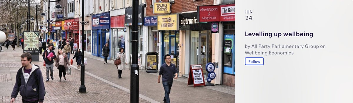 Our next meeting will take place online at 2pm on 24 June. We will discuss #wellbeing in different places in the UK, in the context of the government’s levelling up agenda. Sign up here 👇
eventbrite.co.uk/e/levelling-up…