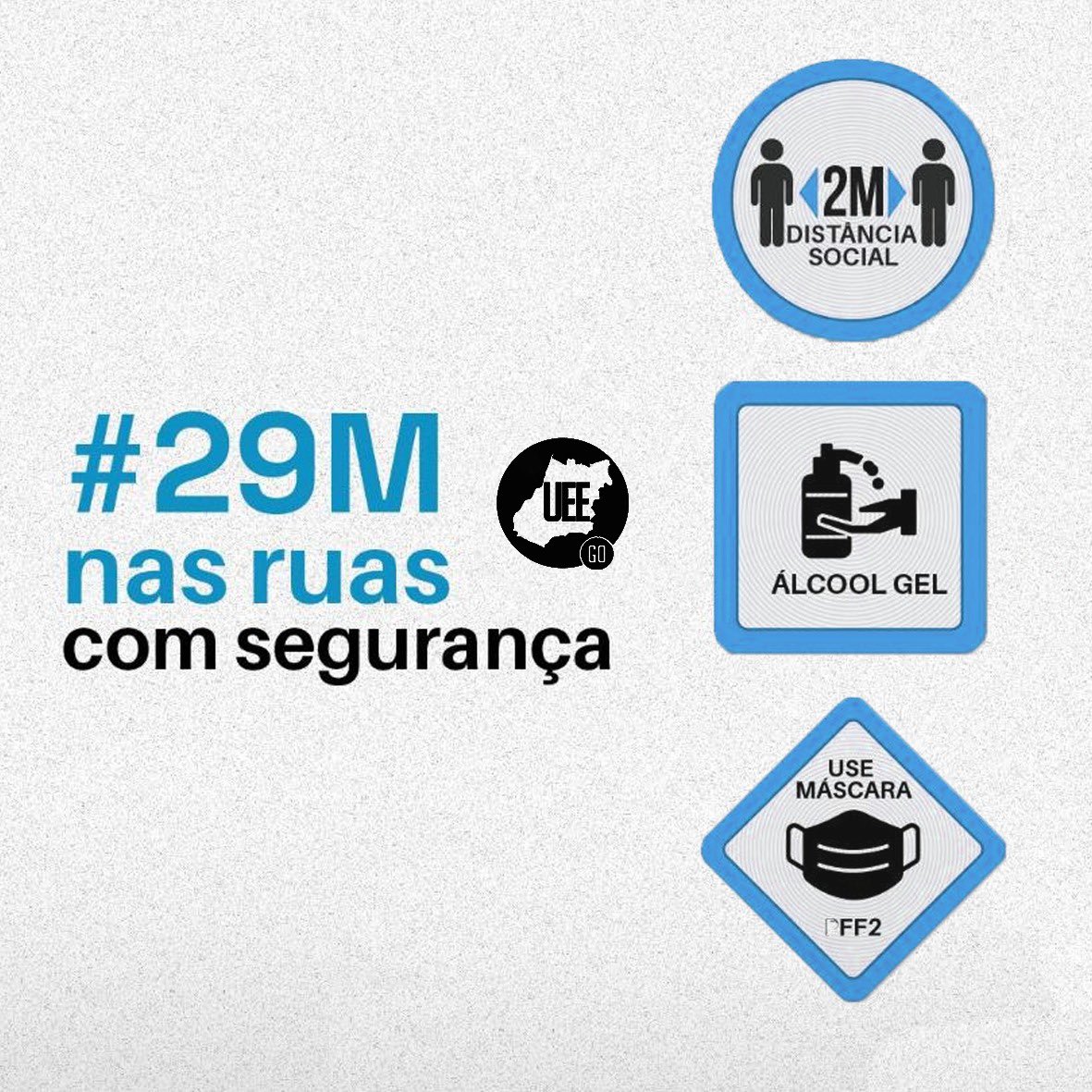 ueegoias's tweet photo. Nas ruas com segurança!

👉🏻 Leve álcool em gel
👉🏻 Use máscara PFF2
👉🏻 Mantenha o distanciamento 
👉🏻 Leve seu cartaz! 

#29M #tsunamidaeducação https://t.co/vCYB8YUuUi