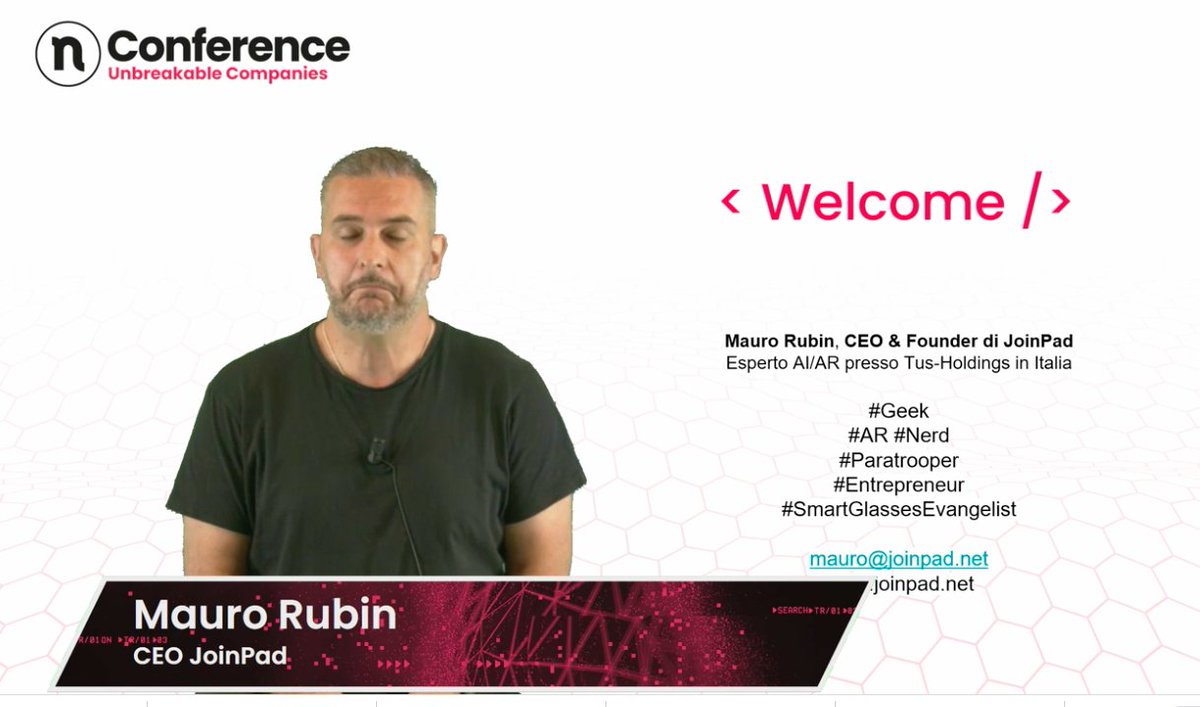 Quando si parla di #AR e #VR non si può non pensare a Mauro Rubin <a href="/plumfake/">Plumfake Mauro Rubin</a> di <a href="/Joinpad/">JoinPad</a> (ma anche a <a href="/SIMO2/">simo pozzi</a> !)
Dall'esercito e i sumulatori a una startup che crea simulazioni per la nostra vita quotidiana (anche nella sanità!)

#Nconf21 di <a href="/NinjAcademy/">Ninjacademy</a>