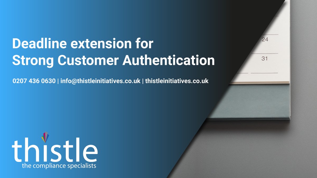 ThistleINIT's tweet photo. The #FCA extended its deadline for implementing #StrongCustomerAuthentication (SCA) for e-commerce transactions to 14 March 2022. Read our blog to find out more &amp; how we can help with your firm’s #paymentservices arrangements https://t.co/lBqak6ejxf #SCA #compliance #regulations https://t.co/6vrCXU9d1N
