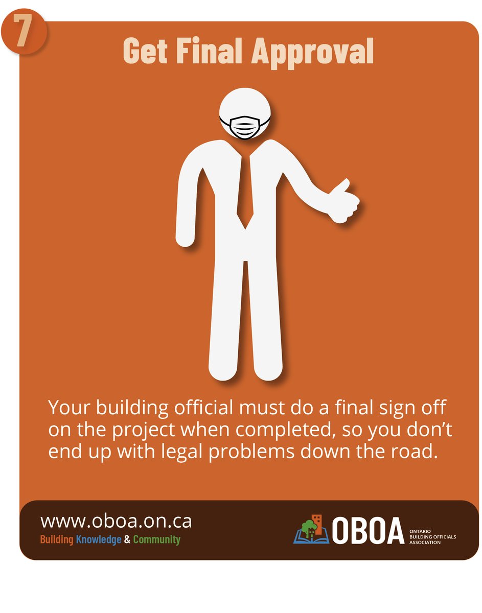 OBOA_Office's tweet image. It&apos;s a great feeling to have your construction project completed but remember to have your building official do one final signoff. Step # 7 in our Building Safety Month campaign. #buildingsafetymonth #buildingcodematters