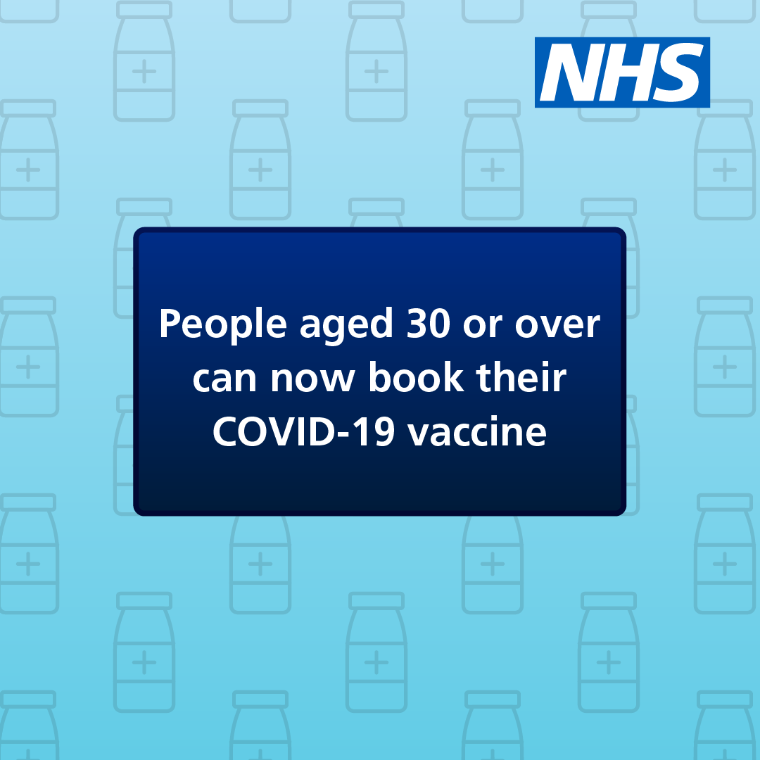 LeedsHCP's tweet photo. Aged 30 or over?

You can now book your COVID-19 vaccination and join the millions already vaccinated.

Book online at https://t.co/iBz6f0tSAZ or by calling 119. https://t.co/DjoHzZL7gv