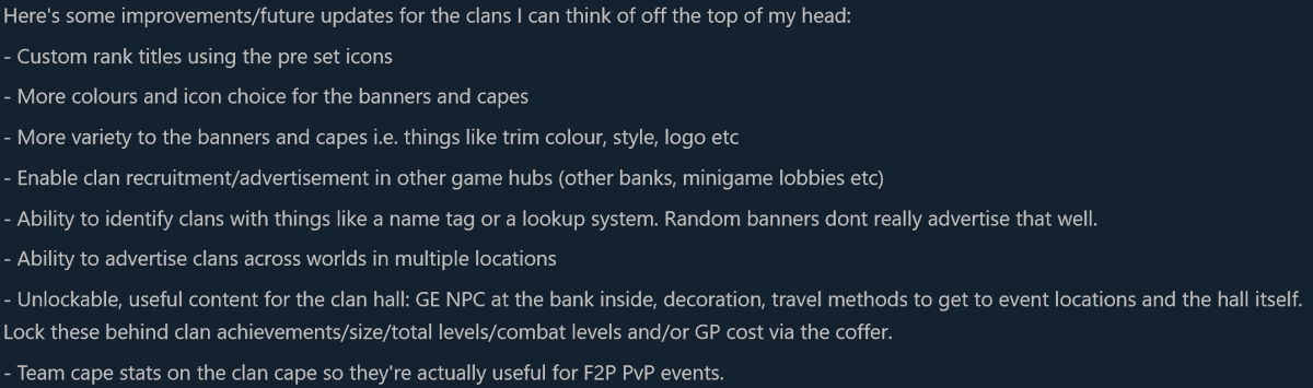 Some ideas for future improvements to the clan update