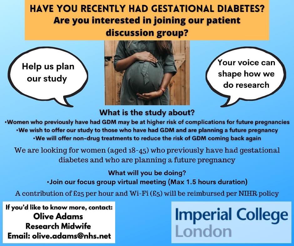 Have you had #GestationalDiabetes &amp; planning on future pregnancies? If so <a href="/imperialcollege/">Imperial College London</a> need your help with this patient discussion group... #GDUKMums #LifeAfterGD #DiabetesResearch