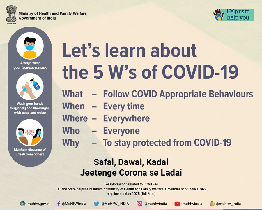 MoHFW_INDIA's tweet photo. The fight against #COVID19 can be won only when everyone knows their goal; everyone knows their role. Follow COVID Appropriate Behaviours at all times. Remember, Safai, Dawai, Kadai, Jeetenge corona se ladai.
 #Unite2FightCorona https://t.co/rCwOvuRMj5