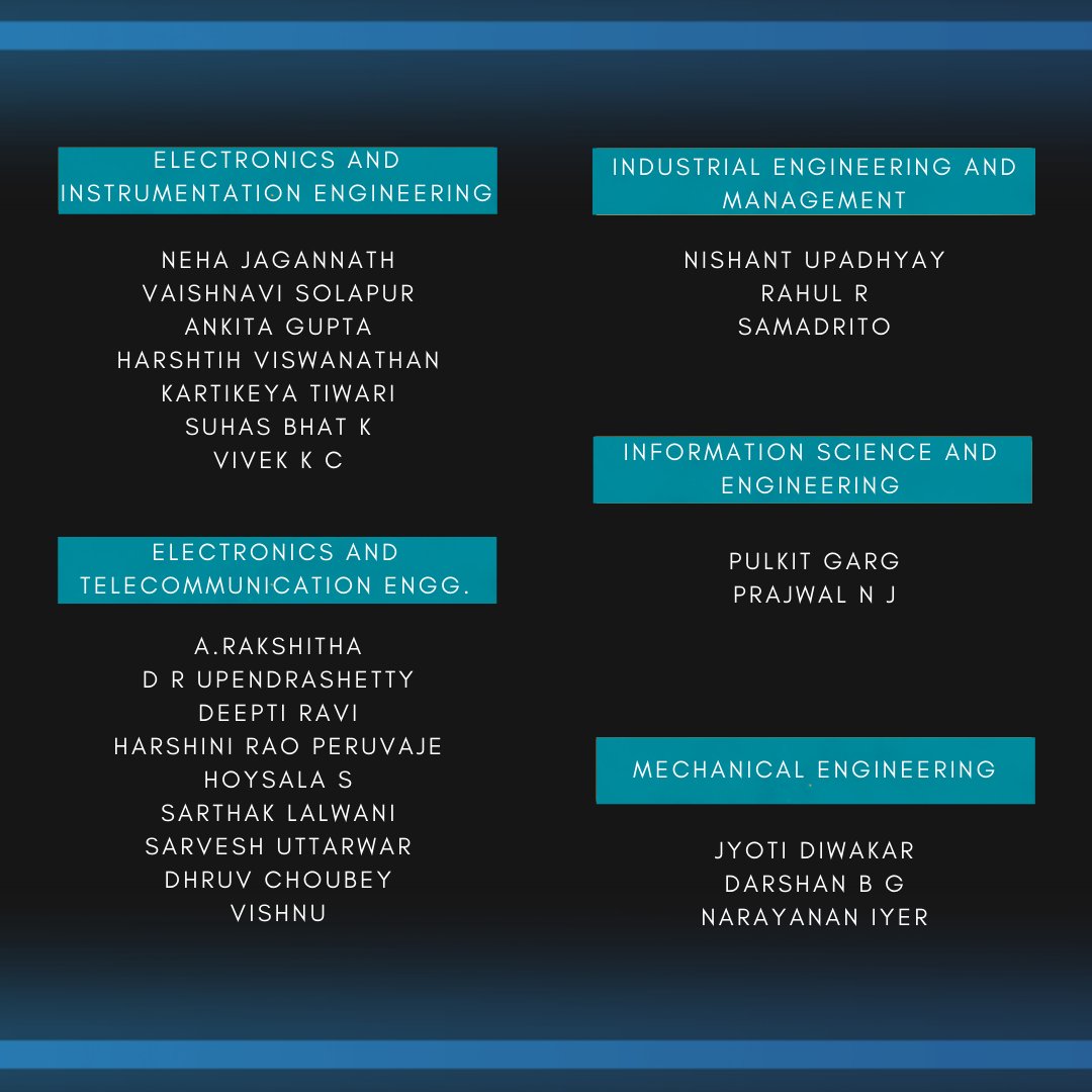 solarcar_rvce's tweet photo. The Results of Personal Interview (final) round of Recruitment Drive are out!

Congratulations to all the candidates who succeeded in making it till here.

#racingtowardsinfinity #solarcar #recruitment #freshers #interview #engineering #technology #innovation https://t.co/oQs0p1XpMP