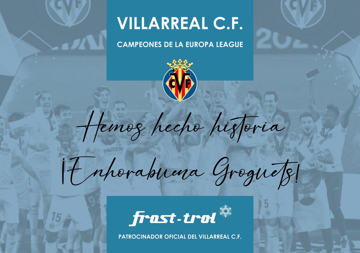 ¡Enhorabuena Groguets! 💛🏆

Hoy es un gran día de celebración y desde Frost-trol os damos la enhorabuena por tan merecido título. Sois la muestra de que el esfuerzo siempre acaba teniendo su recompensa.
Ayer hicistéis historia. ¡Endavant <a href="/VillarrealCF/">Villarreal CF</a> 
#endavantvillarreal #UEL