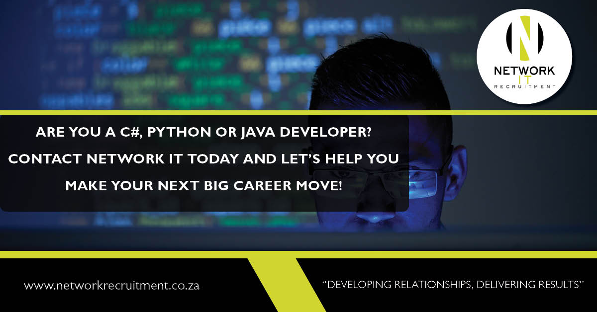 NRecruitment's tweet image. Calling on all Developers! We have vacant posts in some of South Africa&apos;s leading IT companies looking for your skills and experience, contact Network Recruitment today!

#developers #cdevelopers #javadevelopers #pythondevelopers #it #recruitment #networkrecruitment