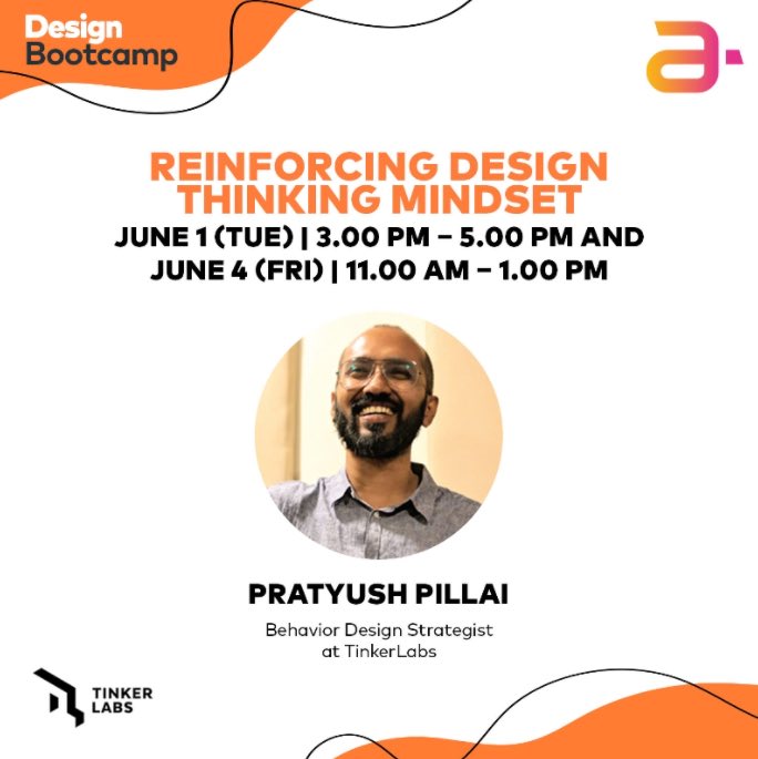 tinkerlabs's tweet image. Our Behavior Design Lead, Pratyush Pillai, will be facilitating 2 workshops on Design Thinking - ‘Reinforcing the Design Thinking Mindset’ for @Amdocs as part of their Design Carnival.