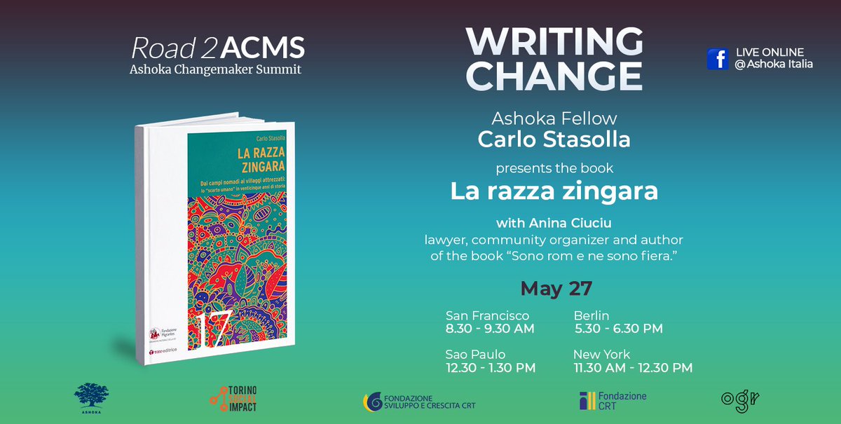 AshokaItaly's tweet photo. Oggi hs 17.30 in diretta sul canale FB di #ashokaItalia Carlo Stasolla presenterà il suo libro "La razza Zingara" - #ROAD2ACMS #writingchange @FondazioneCRT @TOSocialimpact @OgrTorino https://t.co/CvZwVb4sKH