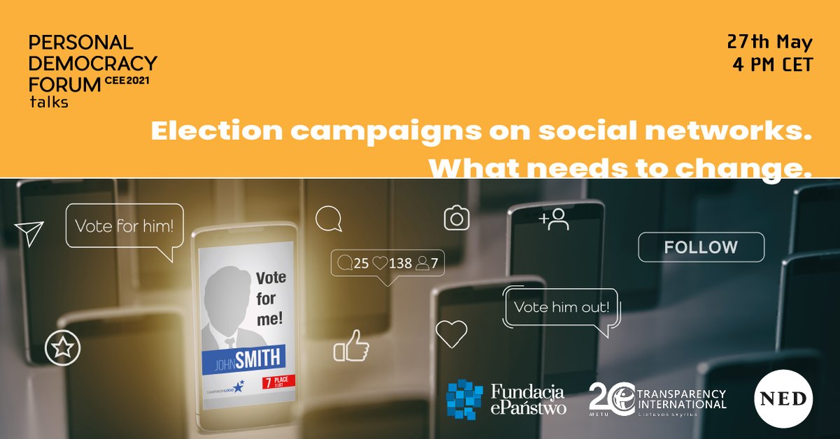 Election campaigns on social networks = huge mess. Social media regulations do not keep up with the changes in political marketing and social behavior is ahead of the legislative reality.
📅Today at 4 pm CET we will discuss what needs to change. Join us!
bit.ly/3hzXGPU