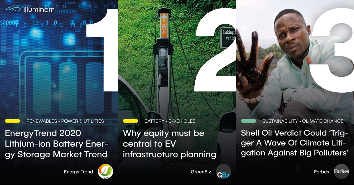 illuminemNews's tweet photo. Today's Most Trending #EnergyNews!
#1 #EnergyTrend 2020 #Lithium-ion #Battery #EnergyStorage Market Trend
#2 Why #equity must be central to #EVinfrastructure planning
#3 Shell #Oil Verdict Could ‘Trigger A Wave Of #Climate Litigation Against Big #Polluters’
#energytwitter https://t.co/86Gc2vw3SQ