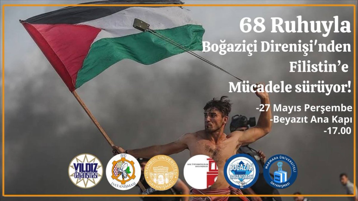 bounmeclis's tweet photo. 68’de Denizlerden aldığımız miras ile Filistin halkının direnişini selamlamak için bugün saat 17:00’de Beyazıt Meydanı’nda olacağız. İsrail işbirlikçilerinin karşısında biz, üniversite dayanışmaları olarak Filistin halkının direnişinin yanındayız. https://t.co/UNLaPF8Lxe