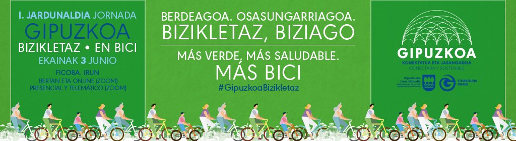 MugikortasunGip's tweet photo. ¡Recuerda! 🗓️3 de junio 🚴‍♂️ I. Jornadas Gipuzkoa en bici: 

👉Ponentes de primera línea y mesa redonda para perfilar la situación de la #MovilidadCiclista y los retos para Gipuzkoa. 

¿Has reservado ya tu plaza? 📍Ficoba + streaming
#GipuzkoaBizikletaz👉https://t.co/DeSAhIUsBw https://t.co/M9SnoyJGzV