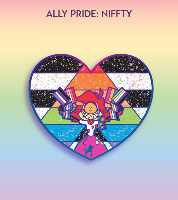 BatsyBunny's tweet photo. Pre-orders this Saturday! I wasn't sure if Al was aro so I kept his pin ace only. But I added the flag here! #HazbinHotel #HazbinHotelFanart #HazbinHotelNiffty #niffty #allypride #pridemonth #enamelpin https://t.co/oTzRbB0Lqy