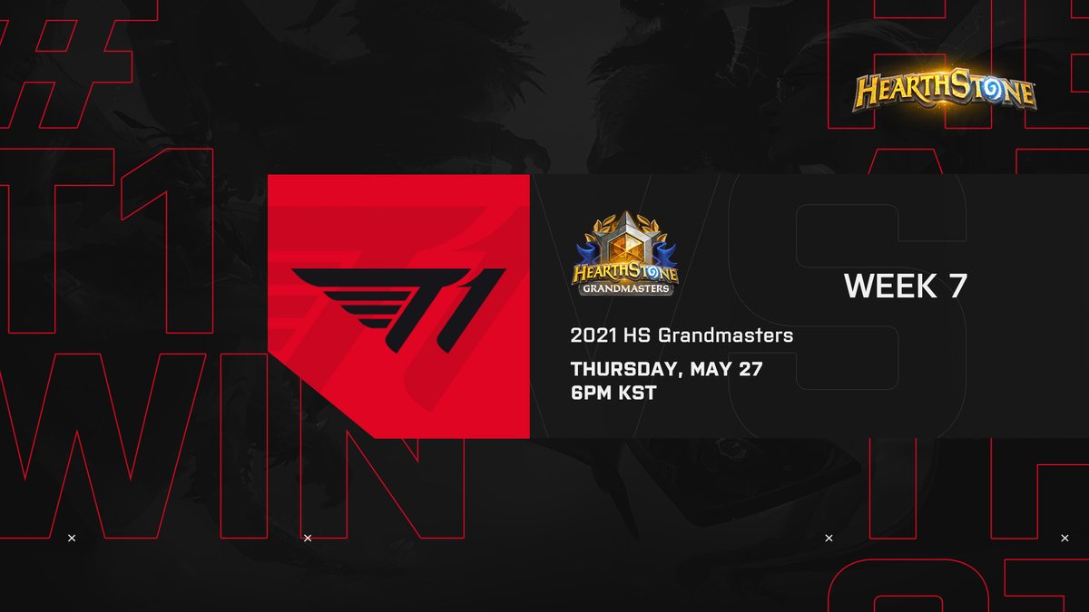 T1's tweet photo. [#T1HS] 2021 HS Grandmasters

하스스톤 그랜드마스터즈 7주차 경기에 T1 @Surrender_hs 선수가 참여합니다.
많은 응원 부탁드립니다!

@Surrender_hs will participate in HS Grandmasters Week 7!
Come cheer on our player!

⏰ 6 PM KST
📺 https://t.co/bbBFjNL0ui

#T1WIN #T1Fighting https://t.co/S9XgL6bx7E