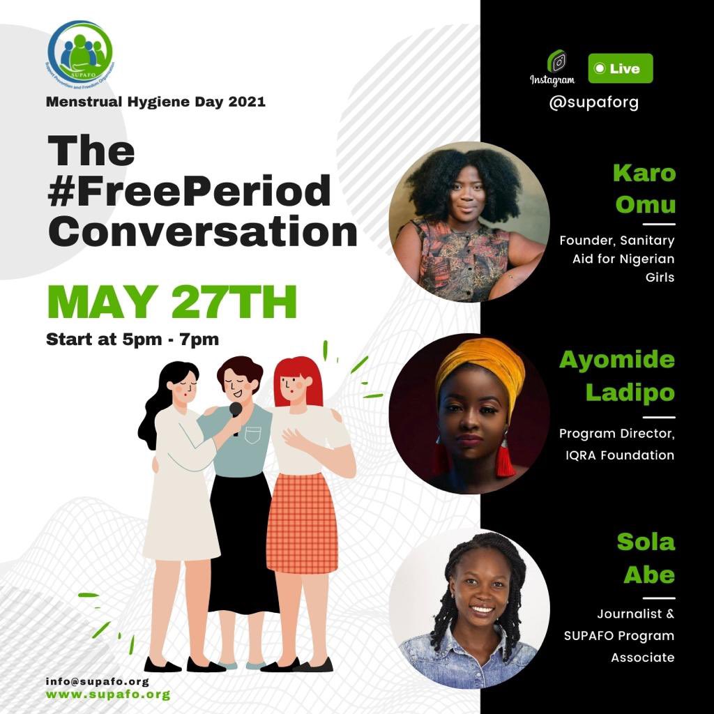 supaforg's tweet photo. Menstrual Hygiene Day! This Event is starting today by 5pm. Please Be part of the Instagram session for free period conversation. https://t.co/pBUvXKPSPa