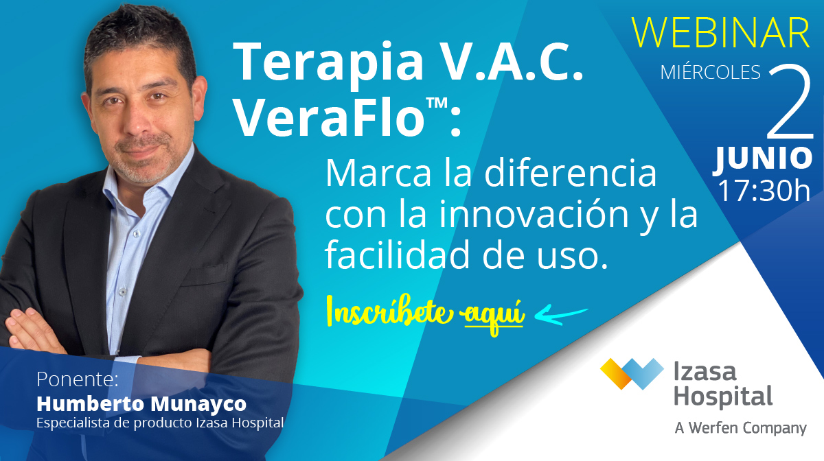 IzasaMedical's tweet photo. El próximo miércoles 2 de junio a las 17:30h os invitamos al webinar sobre Terapia V.A.C. Veraflo™ con el ponente Humberto Munayco, enfermero y especialista de producto de #IzasaHospital.

Regístrate aquí: https://t.co/WVNAMPjOox
#terapiadepresionnegativa #woundcare #instilación https://t.co/FJ5mx1uY6J