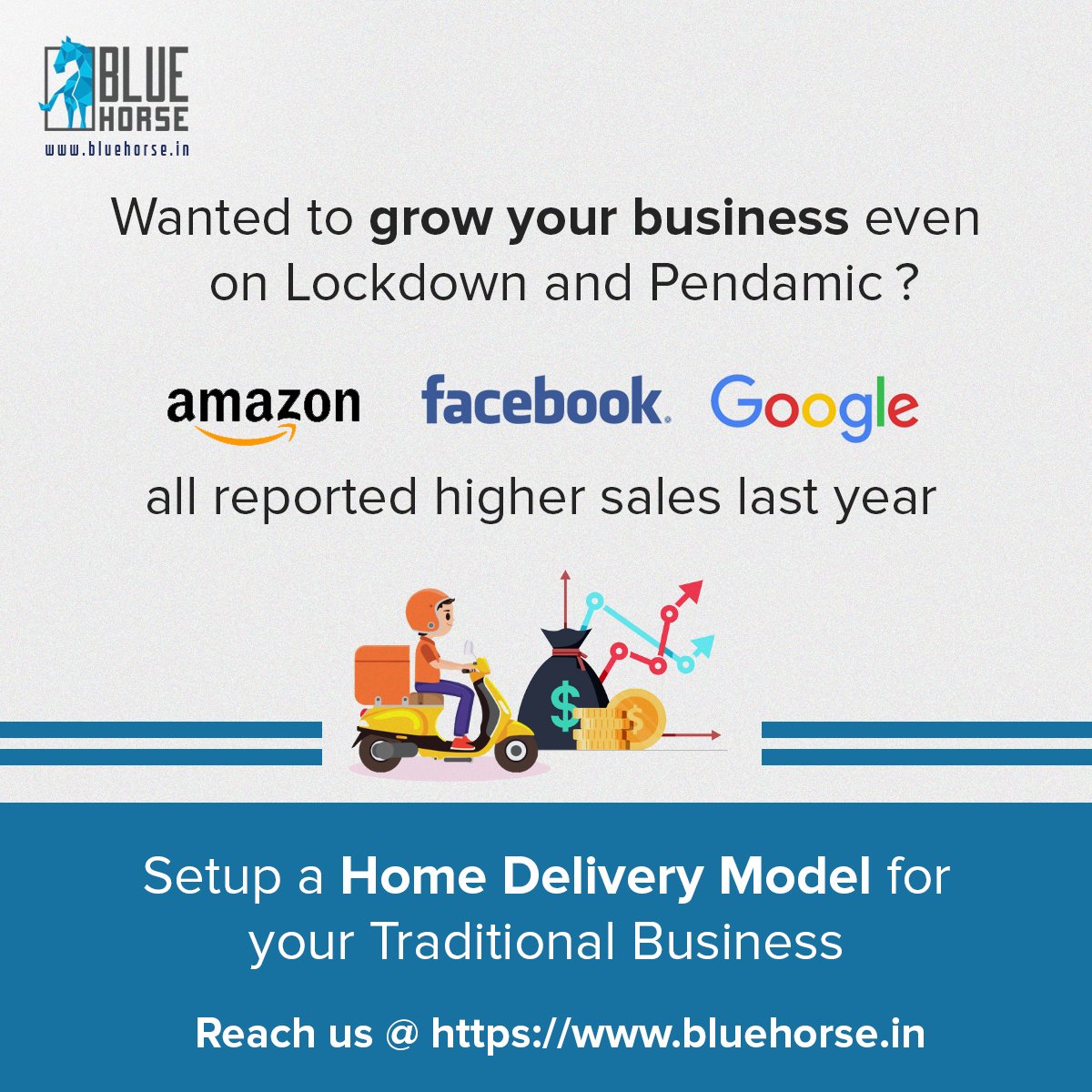 The #contactlessdelivery option is a plus point to all e-commerce portals as it is pushing the business growth during the #pandemic
For more details...
Reach us @ bluehorse.in #bluehorsesoftware #ecommerce #businessgrowth #webdevelopment #appdevelopment #WebsiteDesign