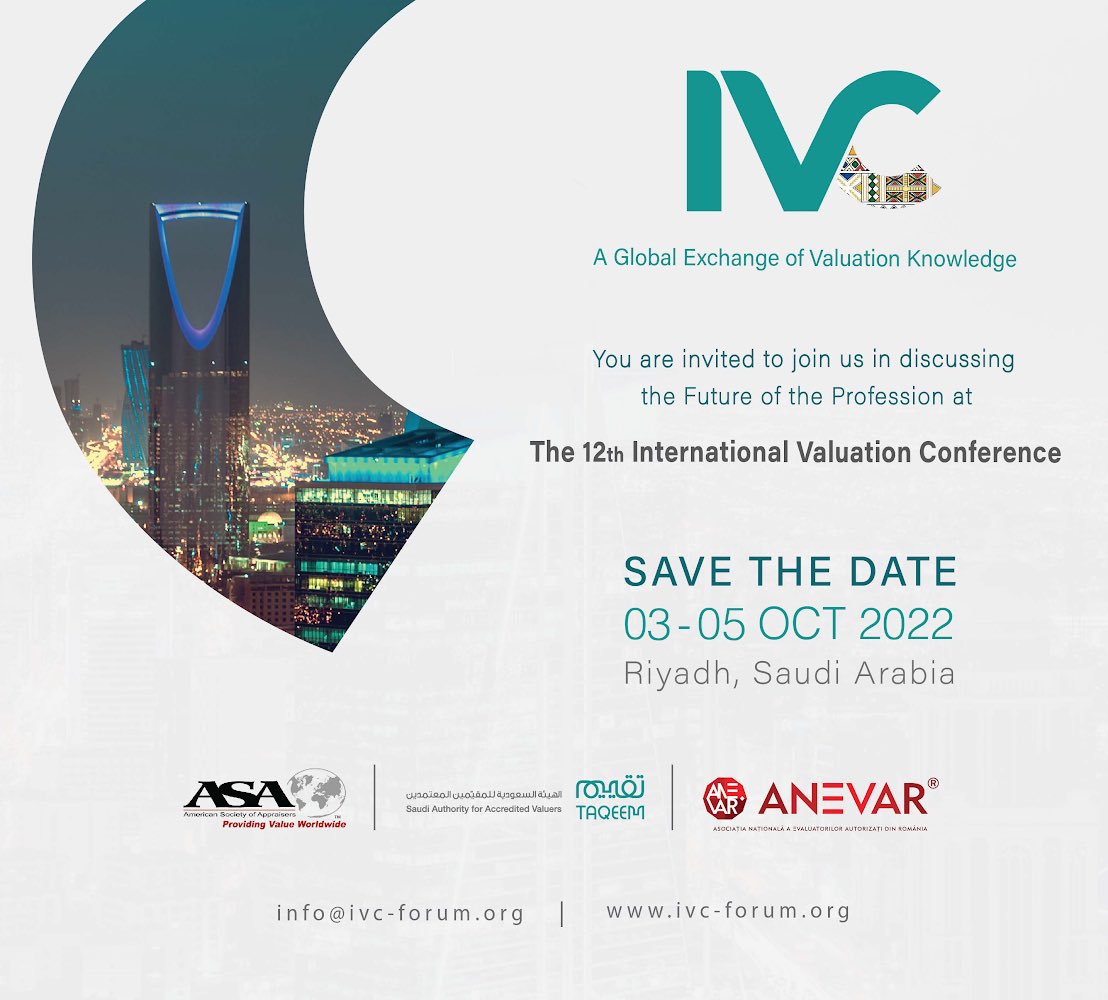 The 12th International Valuation Conference is confirmed for October 2022. #IVC2022