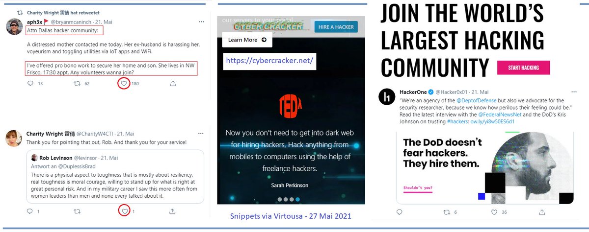 VirtuosasX's tweet image. #Hackers freelancing their services worldwide🌐 #Chat & Hire. Inspired by Ms @CharityW4CTI & Mr @bryanmcaninch @hacknotcrime🎁 ~ 💻@Hacker0x01 bounties bit.ly/2QTVBmI Kollegiale Grüße @CNNGermanyPR @WIRED #hackercommunity #ProBono❗️STOP #HateCrime STOP #Stalking❗️ #SOFJO