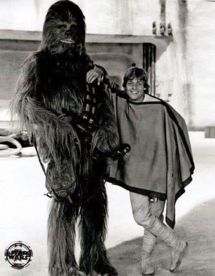 Peter Mayhew and Mark Hamill on the set of Star Wars 1977. https://t.co/3gTUVXDwk0