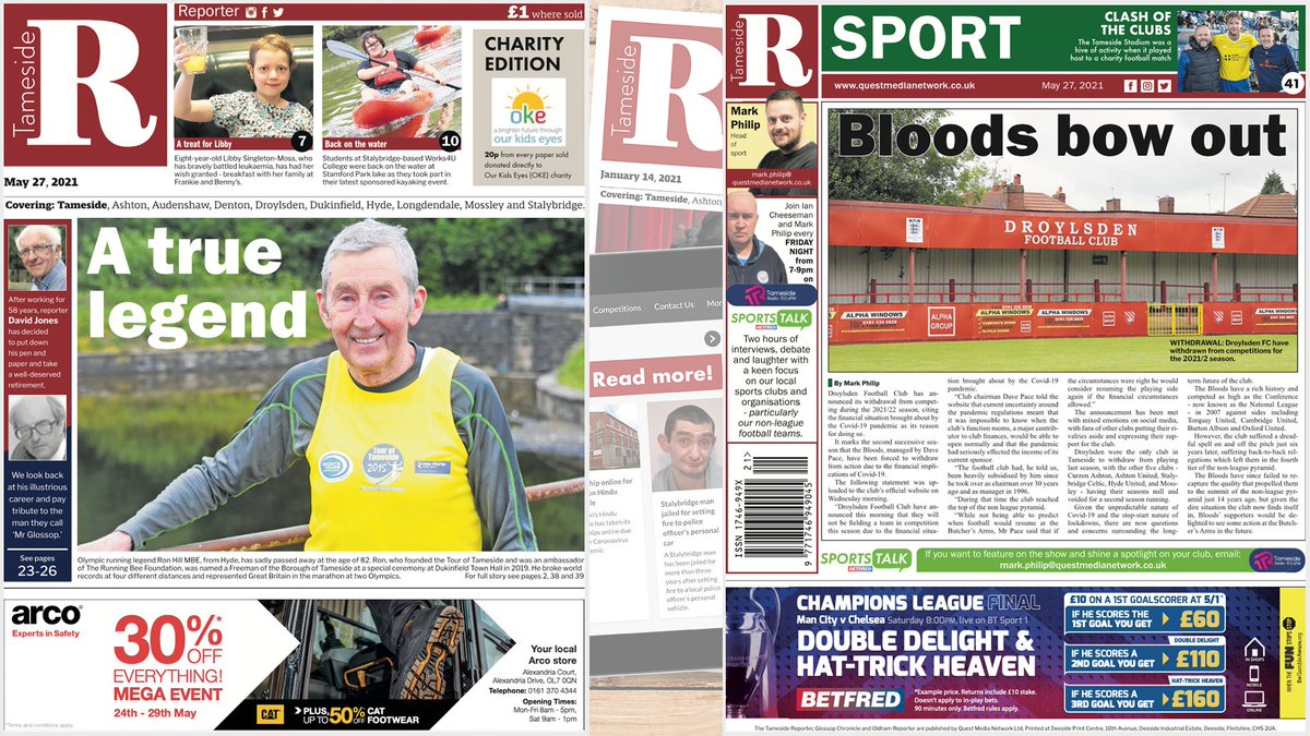 This week's Tameside Reporter is out now - 48 pages packed with news, sport, images, columns, features, letters, puzzles and more! 

Help us support local charity Our Kids Eyes by picking up a copy for £1 from these stockists: 
questmedianetwork.co.uk/news/pick-up-p…

Thank you for your support.