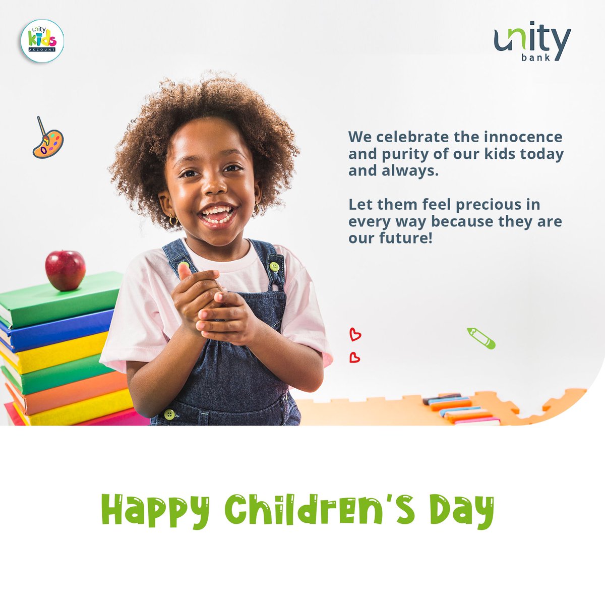 UnityBankPlc's tweet photo. May the innocence in children’s smiles and the purity in their hearts stay forever unfaded. 

Happy Children’s Day!

#ChildrensDay #OneMinuteGenius #UnityKids #SucceedingTogether https://t.co/btqaGfAUyT