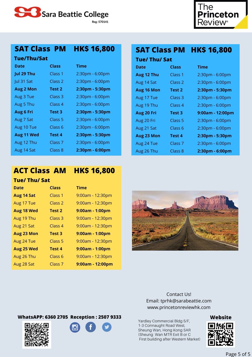 TPRHongKong's tweet photo. Summer class schedules are available now! Here is for July and August Classes! Contact us for more info! #preptest #testprep #SAT #ACT #SSAT #test #USstudy #overseastudy #college #university #boardingschool  #USboardingschool #TPRHK #princetonreview https://t.co/xL65sPBa4p