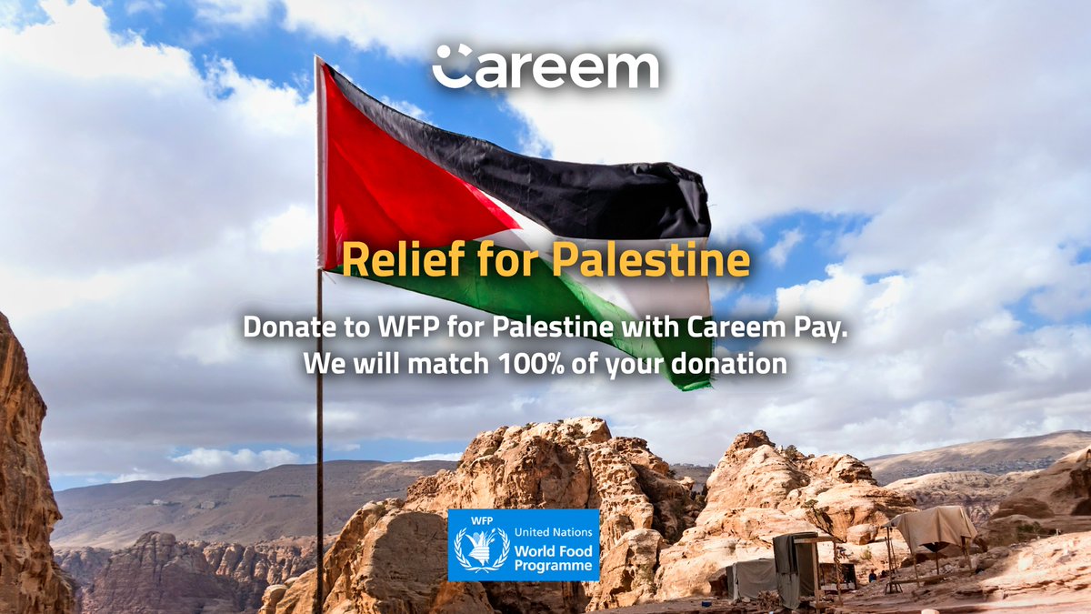 Careem is committed to serving communities in our region. We’re partnering with the WFP to provide meals to families in need in Gaza. Help us offer relief to Palestinians by donating money directly to WFP or by donating your Rewards points via the Careem App #BeCareem #Palestine