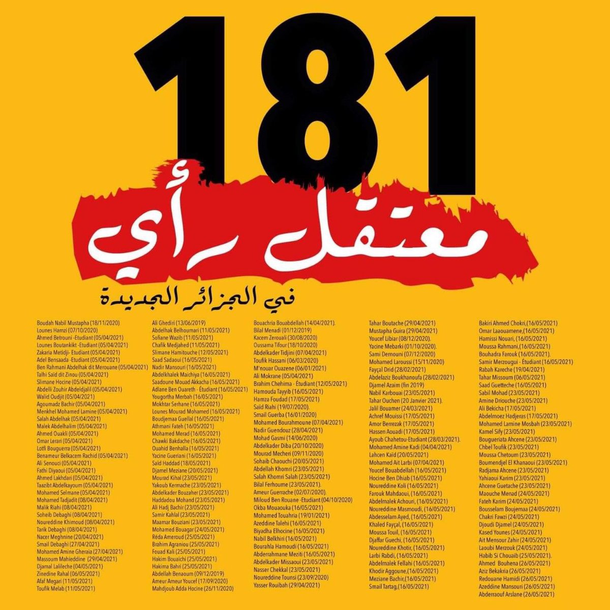 Halte à la répression ! Liberté pour tous les détenus d’opinion 

تحيا الجزائر 🇩🇿